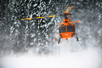 Helicopter taking off in BC.